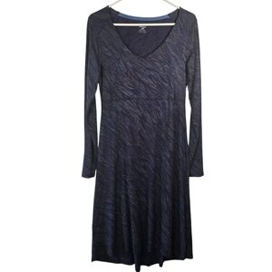 NWOT Horny Toad/Toad&Co. Long Sleeve Navy Patterned Jersey Midi Dress Size Med.